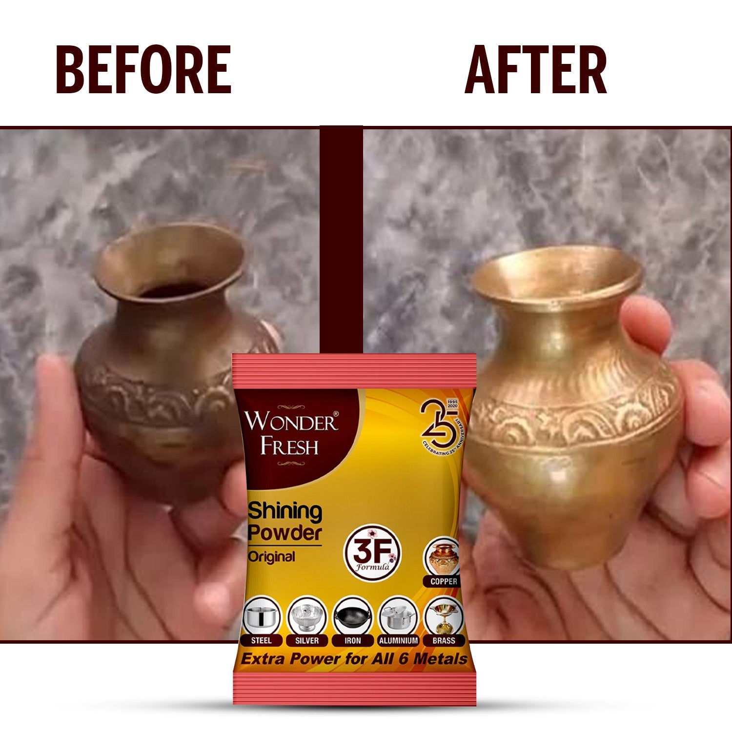 Shining Powder, Cleans and Polishes Copper, Brass, Silver, Aluminum, Iron, and Steel, Removes Tarnish and Oxidation (200 GM) Shining Powder, Cleans and Polishes Copper, Brass, Silver, Aluminum, Iron, and Steel, Removes Tarnish and Oxidation (200 GM)